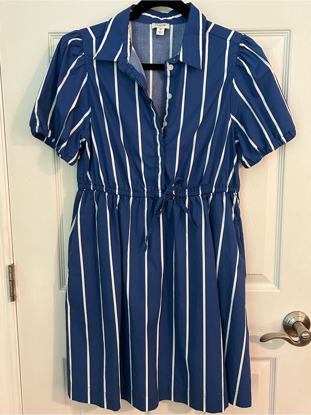 J. Crew Short-Sleeved Striped, Tie-Waist Mini Dress - Picture 4 of 8